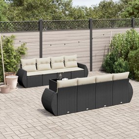 3221145 vidaXL Set mobilier de grădină cu perne, 9 piese, negru, poliratan