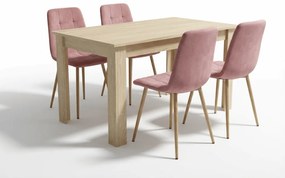 Set de masa 1 + 4, masa UMEKO 120x80 cm stejar sonoma + scaun de catifea roz KARA