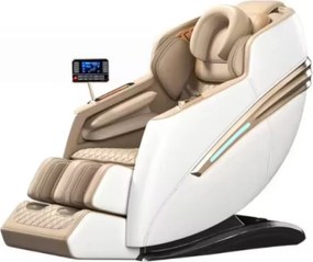 RESIGILAT- Fotoliu de masaj QUITUS, cu Incalzire, Bluetooth, Display, Ecran tactil, Zero Gravity, 2 Boxe, Moduri Automate, Suport Picioare extensibil, Piele Ecologica Premium, Bej