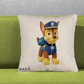 Perna Personalizata Chase PAW Patrol Albastru, 40x40 cm, Bej Canapea, Husa Detasabila, Perna Inclusa, BEKZ®