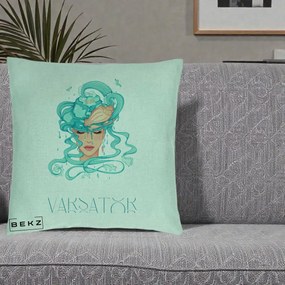 Perna Personalizata Zodiac Varsator Cowgirl, 40x40 cm, Verde Menta, Husa Detasabila, Perna Inclusa, BEKZ®