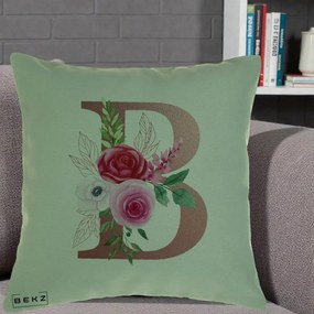 Cadou Personalizat - Perna Personalizata Monograma Rose Gold Litera B, 40x40 cm, Verde, Husa Detasabila, Perna Inclusa, BEKZ®