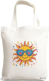 Sacosa de Panza pentru Cumparaturi, Geanta Tote, model Sun faces 2 38 x 34.5 cm, Alba, BEKZ®