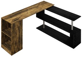 HOMCOM Birou de Colț Spațiu Economic cu Raft în Formă de S, Birou Modern din Lemn, 140x120x78 cm, Maro Rustic | Aosom Romania