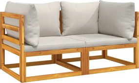 vidaXL Canapele colț modulare, 2 buc, perne gri deschis, lemn acacia