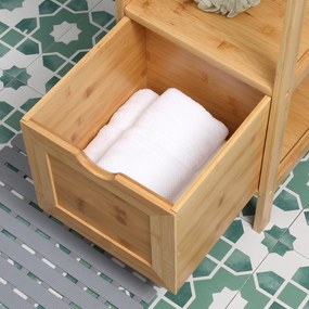 kleankin Dulap de depozitare coloană pentru baie din bambus 2 sertare detașabile și 3 rafturi 30 x 30 x 140 cm natural | Aosom Romania