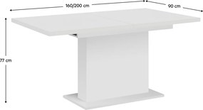 Masă dining extensibilă, albă, 160-200x90 cm, BOBA
