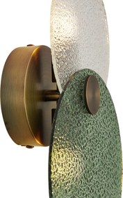 Lampă de perete Art Deco bronz închis cu sticlă verde și transparentă cu 2 lumini - Text