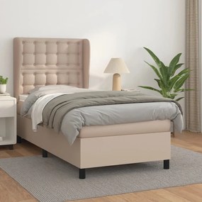 vidaXL Pat box spring cu saltea, cappuccino, 90x190 cm piele ecologică
