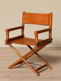 Scaun de dining pliabil din piele camel și lemn de tec cu finisaj natural, 92×58×46 cm, înălțime șezut 52 cm, „Explorer"