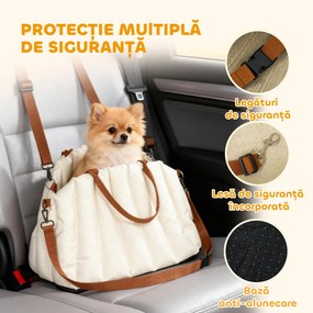 PawHut Scaun Auto pentru Câini Mici cu Lesă și Bază Antiderapantă, Convertibil în Geantă pentru Animale, Crem | Aosom Romania