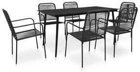 48570 vidaXL Set mobilier de exterior, 7 piese, negru, frânghie și oțel