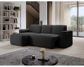 Colțar gri antracit cu tapițerie din țesătură bouclé (cu colț pe partea stângă/cu șezlong) Ume – ELTAP