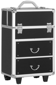HOMCOM Valiză Profesională pentru Machiaj, Aluminiu și Oțel Armat, cu Încuietoare și Roti, Negru 36x23x58cm | Aosom Romania