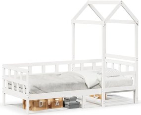 vidaXL Pat de zi cu acoperiș, alb, 80x200 cm, lemn masiv de pin