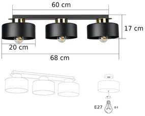 Plafonieră IGNIA 3xE27/60W/230V, neagră
