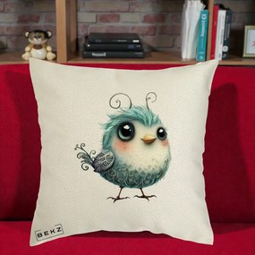 Perna Decorativa Pui Teal cu Aripioare Ornamentale, 40x40 cm, Ecru, Husa Detasabila, Perna Inclusa, BEKZ®
