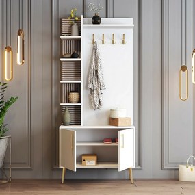 Cuier cu dulap pentru pantofi și rafturi ViyanaWhite and Gold