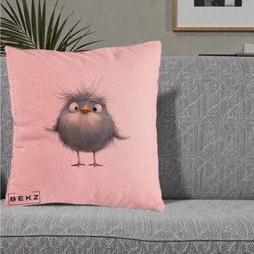 Perna Decorativa Pui Gri Pufos Zbarlit, 40x40 cm, Roz, Husa Detasabila, Perna Inclusa, BEKZ®
