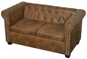 243619 vidaXL Canapea Chesterfield, 2 locuri, maro, piele ecologică