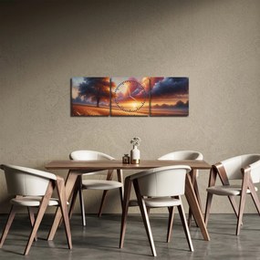 Tablou – Apus de soare pe câmp (cu ceas) (90x30 cm)