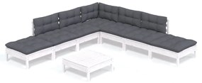 3096329 vidaXL Set mobilier de grădină cu perne, 8 piese, alb, lemn de pin