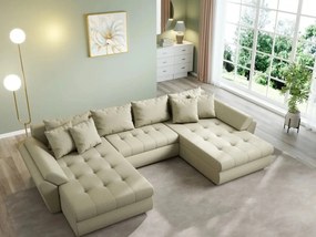 Colțar extensibil dumonde cu ladă de depozitare si sezut confortabil din spuma high-density, Loana U Enjoy Camel 355x185 cm