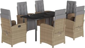 vidaXL Set de masă pentru grădină, 7 piese, cu perne, bej, poliratan