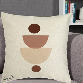 Perna Decorativa Geometric Boho Balance, 40x40 cm, Ecru, Husa Detasabila, Perna Inclusa, BEKZ®