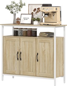 HOMCOM Bufet, corp de depozitare cu 3 uși, compartiment deschis și 4 rafturi reglabile, 100 x 35 x 88 cm, lemn natural | Aosom Romania