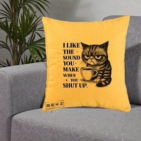 Perna Decorativa I Like the Sound You Make Pisica, 40x40 cm, Galben, Husa Detasabila, Perna Inclusa, BEKZ®