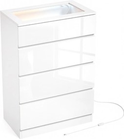 HOMCOM Comodă Modernă cu 4 Sertare și Lumini LED, 60x40x90 cm, Albă | Aosom Romania