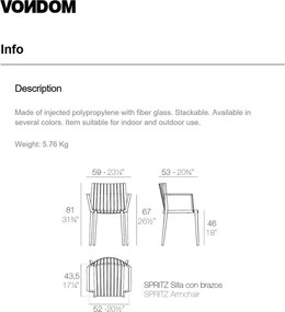 Set de 4 Scaune moderne cu brate de exterior / interior design premium SPRITZ CHAIR 56015 Vondom
