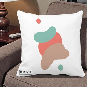 Perna Decorativa Abstract Forme Fluide Coral, 40x40 cm, Alba Mata, Husa Detasabila, Perna Inclusa, BEKZ®