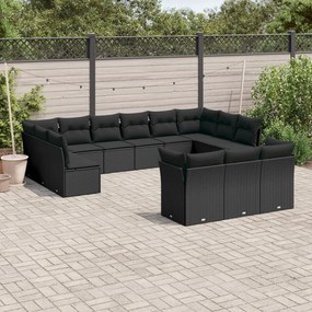 3250284 vidaXL Set mobilier de grădină cu perne, 13 piese, negru, poliratan