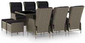 vidaXL Set mobilier de exterior cu perne, 9 piese, maro, poliratan