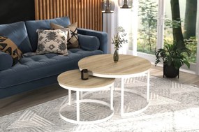 Măsuță de cafea 2in1 OKIN – 75x75x43 cm – Alb / Sonoma