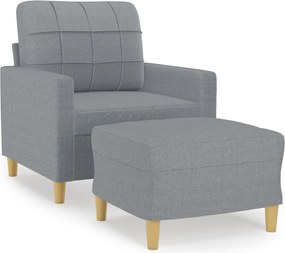 vidaXL Fotoliu canapea cu taburet, gri deschis, 60 cm, textil