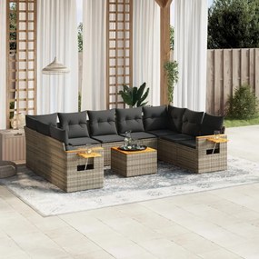 vidaXL Set mobilier de grădină cu perne, 10 piese, gri, poliratan