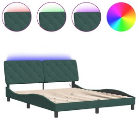 3213864 vidaXL Cadru de pat cu lumini LED, verde închis, 160x200 cm, catifea