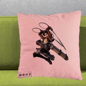 Perna Personalizata Attack on Titan Eren Yeager Lupta, 40x40 cm, Roz, Husa Detasabila, Perna Inclusa, BEKZ®
