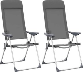 vidaXL Scaune de camping pliante, 2 buc, gri, aluminiu