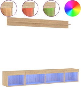 vidaXL Unități de perete TV cu LED-uri, 5 piese, stejar sonoma, lemn