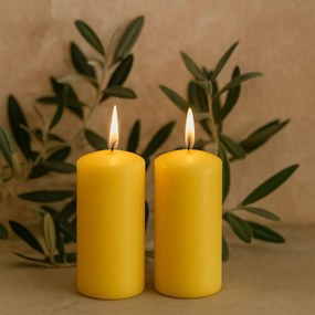 Set de lumânări tip pilon, 20 cm, Ø 7,5 cm, galben, 2 buc