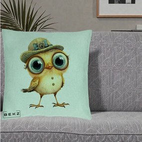 Perna Decorativa Pui Elegant cu Palarie Teal, 40x40 cm, Verde Menta, Husa Detasabila, Perna Inclusa, BEKZ®