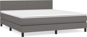 vidaXL Pat box spring cu saltea, gri, 160x200 cm, piele ecologică