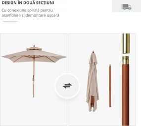 Outsunny Umbrelă de Soare Dublă pentru Grădină, Bambu și Poliester, Crem, 3x3m | Aosom Romania