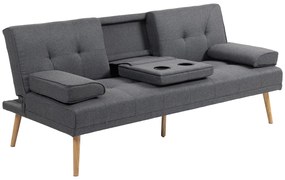 HOMCOM Canapea Extensibilă cu 3 Locuri, 2 Cotiere Detașabile, Covoraș Antiderapant și Imitație In și Lemn, 181x77x72 cm, Gri Închis | Aosom Romania