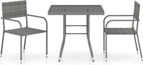vidaXL Set mobilier de grădină, gri, 3 piese, antracit, poli ratan