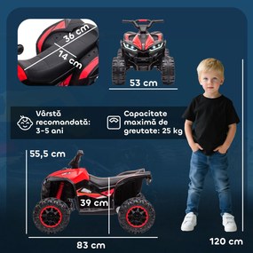 HOMCOM  ATV 12V pentru copii cu cauciucuri late, masina, faruri LED, claxon, muzica, pentru 3-5 ani, rosu | Aosom Romania